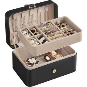 imageSONGMICS Jewelry Organizer Box Travel Jewelry Case 2Layer Travel Case for Earrings Necklaces Bracelets  Portable Jewelry Storage with Large Capacity Gift Idea Cloud White UJBC166W01Ink Black