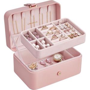 imageSONGMICS Jewelry Organizer Box Travel Jewelry Case 2Layer Travel Case for Earrings Necklaces Bracelets  Portable Jewelry Storage with Large Capacity Gift Idea Cloud White UJBC166W01Jelly Pink