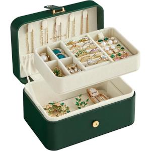 imageSONGMICS Jewelry Organizer Box Travel Jewelry Case 2Layer Travel Case for Earrings Necklaces Bracelets  Portable Jewelry Storage with Large Capacity Gift Idea Cloud White UJBC166W01Forest Green
