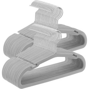 imageSONGMICS Kids Hangers 50 Pack 14 x 8 Inches NonSlip Velvet Baby Hangers for Closet SpaceSaving Wide Shoulder Notches Dove Gray UCRF038G01Dove Gray