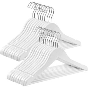 imageSONGMICS Kids Wooden Hangers 20 Pack Solid Wood Baby Hangers Childrens Coat Hangers with Pants Bar Shoulder Notches Swivel Hooks 126 x 75 Inches Natural and Silver UCRW06NLWhite  Silver