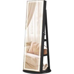 imageSONGMICS LED Jewelry Cabinet Standing Lockable Armoire With FullLength Mirror and Adjustable Lights SpaceSaving Organizer Gift Idea Cloud White UJJC008W01Ink Black