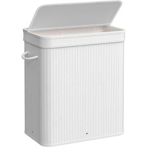 imageSONGMICS Laundry Hamper with Lid Bamboo Laundry Basket Removable Machine Washable Laundry Basket with Handles 264Gallons for Laundry Room Bedroom Bathroom Ink Black ULCB63HCloud White