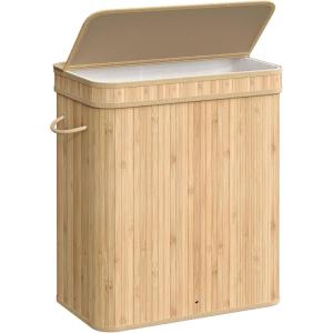 imageSONGMICS Laundry Hamper with Lid Bamboo Laundry Basket Removable Machine Washable Laundry Basket with Handles 264Gallons for Laundry Room Bedroom Bathroom Ink Black ULCB63HNatural Beige