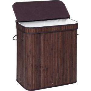 imageSONGMICS Laundry Hamper with Lid Bamboo Laundry Basket Removable Machine Washable Laundry Basket with Handles 264Gallons for Laundry Room Bedroom Bathroom Ink Black ULCB63HChestnut Brown