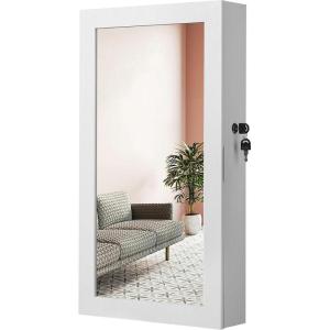 imageSONGMICS Lockable Jewelry Cabinet Armoire with Mirror WallMounted Space Saving Jewelry Storage Organizer White UJJC51WTWhite