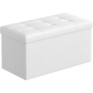 imageSONGMICS MAZIE Collection  43 Inches Folding Storage Ottoman Bench Ottoman with Storage Foot Rest Stool Load 660 lb for Living Room Synthetic Leather Brown ULSF703White