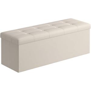 imageSONGMICS MAZIE Collection  43 Inches Folding Storage Ottoman Bench Ottoman with Storage Foot Rest Stool Load 660 lb for Living Room Synthetic Leather Brown ULSF703Cream White