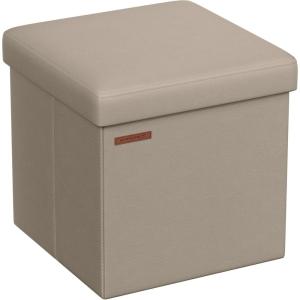 imageSONGMICS MAZIE Collection  43 Inches Folding Storage Ottoman Bench Ottoman with Storage Foot Rest Stool Load 660 lb for Living Room Synthetic Leather Brown ULSF703Camel Brown