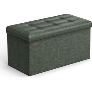 imageSONGMICS MAZIE Collection  43 Inches Folding Storage Ottoman Bench Ottoman with Storage Foot Rest Stool Load 660 lb for Living Room Synthetic Leather Brown ULSF703Forest Green