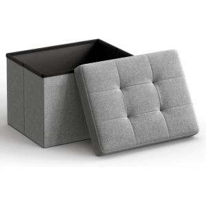 imageSONGMICS Mazie Collection  Small Folding Storage Ottoman Foot Rest Stool 122 x 161 x 122 Inches 286 lb Load Capacity for Living Room Bedroom Home Office Dorm Dark Gray ULSF102G01Light Gray