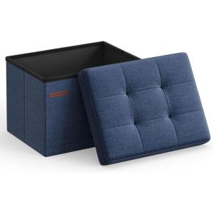 imageSONGMICS Mazie Collection  Small Folding Storage Ottoman Foot Rest Stool 122 x 161 x 122 Inches 286 lb Load Capacity for Living Room Bedroom Home Office Dorm Dark Gray ULSF102G01Midnight Blue