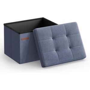 imageSONGMICS Mazie Collection  Small Folding Storage Ottoman Foot Rest Stool 122 x 161 x 122 Inches 286 lb Load Capacity for Living Room Bedroom Home Office Dorm Dark Gray ULSF102G01Light Denim Blue