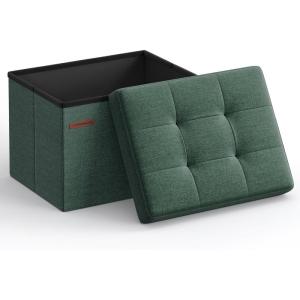 imageSONGMICS Mazie Collection  Small Folding Storage Ottoman Foot Rest Stool 122 x 161 x 122 Inches 286 lb Load Capacity for Living Room Bedroom Home Office Dorm Dark Gray ULSF102G01Retro Green