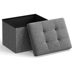 imageSONGMICS Mazie Collection  Small Folding Storage Ottoman Foot Rest Stool 122 x 161 x 122 Inches 286 lb Load Capacity for Living Room Bedroom Home Office Dorm Dark Gray ULSF102G01Dark Gray