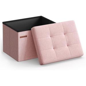 imageSONGMICS Mazie Collection  Small Folding Storage Ottoman Foot Rest Stool 122 x 161 x 122 Inches 286 lb Load Capacity for Living Room Bedroom Home Office Dorm Dark Gray ULSF102G01Jelly Pink