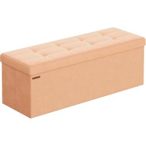 imageSONGMICS Mazie Collection  Storage Ottoman Bench Foldable Foot Rest 15 x 43 x 15 Inches End of Bed Bench Storage Chest Load 660 lb Living Room Bedroom Entryway Jelly Pink ULSF277R01Apricot