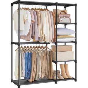 imageSONGMICS Portable Closet Freestanding Closet Organizer Clothes Rack with Shelves Hanging Rods Storage Organizer for Cloakroom Bedroom 441 x 169 x 65 Inches Black URYG24BKBlack