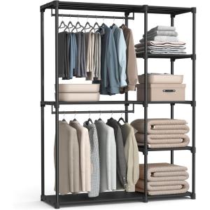 imageSONGMICS Portable Closet Freestanding Closet Organizer Clothes Rack with Shelves Hanging Rods Storage Organizer for Cloakroom Bedroom 717 x 169 x 717 Inches Black URYG037B02Black