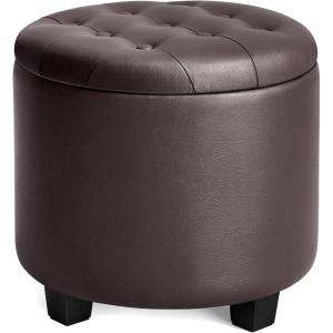 imageSONGMICS Round Ottoman Ottoman with Storage 177 Dia x 175 H Inches Foot Rest with Legs Load up to 330 lb for Living Room Bedroom Dark Gray ULOM011G01Chestnut Brown