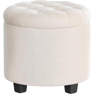 imageSONGMICS Round Ottoman Ottoman with Storage 177 Dia x 175 H Inches Foot Rest with Legs Load up to 330 lb for Living Room Bedroom Dark Gray ULOM011G01Cream White