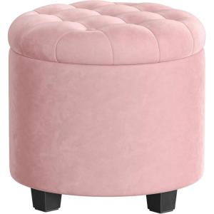 imageSONGMICS Round Ottoman Ottoman with Storage 177 Dia x 175 H Inches Foot Rest with Legs Load up to 330 lb for Living Room Bedroom Dark Gray ULOM011G01Jelly Pink