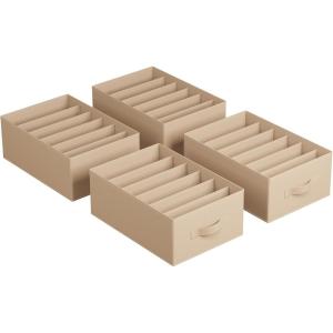 imageSONGMICS Set of 2 Large Size Wardrobe Clothes Organizers 6Compartment Foldable Drawer Organizers with Handles 165 x 118 x 67 Inches for Pants Sweaters Jeans Dove Gray URUS009G02Sand Beige