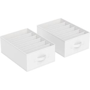 imageSONGMICS Set of 2 Large Size Wardrobe Clothes Organizers 6Compartment Foldable Drawer Organizers with Handles 165 x 118 x 67 Inches for Pants Sweaters Jeans Dove Gray URUS009G02Cloud White