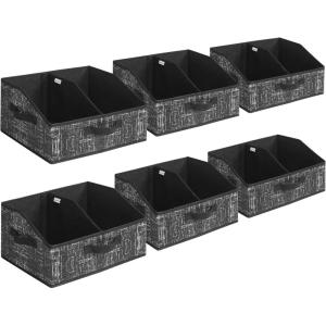 imageSONGMICS Set of 6 Storage Baskets Foldable Storage Bins with Removable Dividers Fabric Boxes 157 x 118 x 79 Inches Closet Organizers 3 Handles for Living Room Cattail Gray URFB0140G01Ink Black