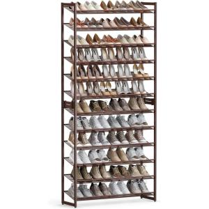 imageSONGMICS Shoe Rack 12Tier Shoe Organizer Metal Rack for Garage Set of 2 6Tier Stackable Shelf with Adjustable Flat or Angled Shelves Holds 4860 Pairs Bronze ULMR12ABronze