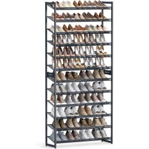 imageSONGMICS Shoe Rack 12Tier Shoe Organizer Metal Rack for Garage Set of 2 6Tier Stackable Shelf with Adjustable Flat or Angled Shelves Holds 4860 Pairs Bronze ULMR12ACool Gray