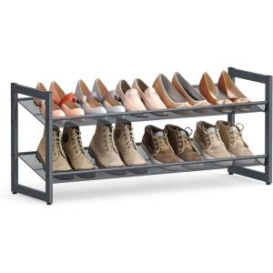 imageSONGMICS Shoe Rack 5Tier Shoe Organizer Metal Shoe Storage for Garage Stackable Shoe Shelf with Adjustable Flat or Angled Shelves 2025 Pairs Bronze ULMR05ACharcoal Gray