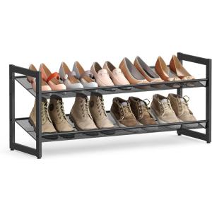 imageSONGMICS Shoe Rack 5Tier Shoe Organizer Metal Shoe Storage for Garage Stackable Shoe Shelf with Adjustable Flat or Angled Shelves 2025 Pairs Bronze ULMR05AInk Black