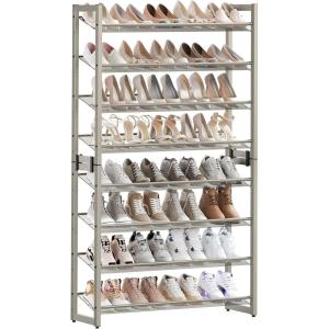 imageSONGMICS Shoe Rack 8Tier Shoe Organizer Metal Rack for Garage Set of 2 4Tier Stackable Shelf with Adjustable Flat or Angled Shelves 3240 Pairs Bronze ULMR08ACappuccino Beige