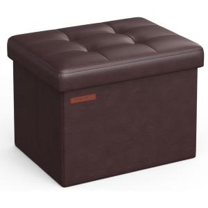 imageSONGMICS Small Folding Storage Ottoman Foot Rest Stool Cube Footrest Synthetic Leather 122 x 161 x 122 Inches 286 lb Capacity for Living Room Bedroom Dorm Coffee Brown ULSF100K01Chestnut Brown