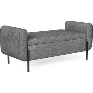 imageSONGMICS Storage Bench with Armrests Ottoman for Living Room Bedroom Entryway Steel Legs Dark Gray ULOM072G01Dark Gray