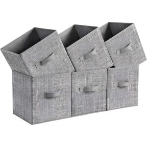 imageSONGMICS Storage Cubes 11Inch NonWoven Fabric Bins with Double Handles Set of 6 Closet Organizers for Shelves Foldable for Clothes Cattail Gray UROB26LGCattail Gray