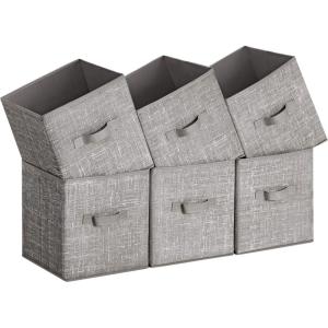 imageSONGMICS Storage Cubes 11Inch NonWoven Fabric Bins with Double Handles Set of 6 Closet Organizers for Shelves Foldable for Clothes Cattail Gray UROB26LGTaupe