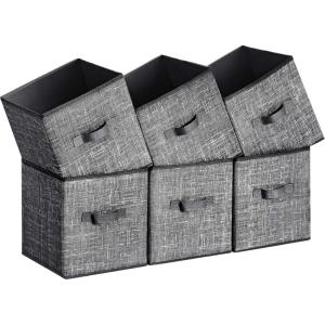 imageSONGMICS Storage Cubes 11Inch NonWoven Fabric Bins with Double Handles Set of 6 Closet Organizers for Shelves Foldable for Clothes Cattail Gray UROB26LGClassic Black