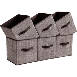 imageSONGMICS Storage Cubes 11Inch NonWoven Fabric Bins with Double Handles Set of 6 Closet Organizers for Shelves Foldable for Clothes Cattail Gray UROB26LGWalnut Color