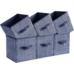 imageSONGMICS Storage Cubes 11Inch NonWoven Fabric Bins with Double Handles Set of 6 Closet Organizers for Shelves Foldable for Clothes Cattail Gray UROB26LGMisty Blue