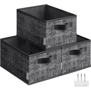 imageSONGMICS Storage Cubes 157 x 118 x 95 Inches NonWoven Fabric Bins with Double Handles Set of 3 Closet Organizers for Shelves Foldable for Clothes Cattail Gray UROB440G01Ink Black