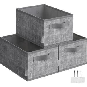 imageSONGMICS Storage Cubes 157 x 118 x 95 Inches NonWoven Fabric Bins with Double Handles Set of 3 Closet Organizers for Shelves Foldable for Clothes Cattail Gray UROB440G01Cattail Gray