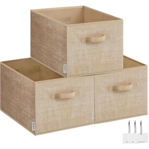 imageSONGMICS Storage Cubes 157 x 118 x 95 Inches NonWoven Fabric Bins with Double Handles Set of 3 Closet Organizers for Shelves Foldable for Clothes Cattail Gray UROB440G01Sand Beige
