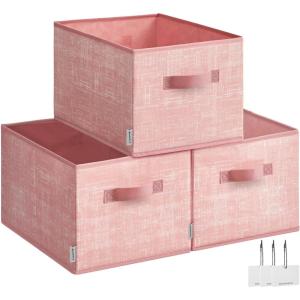 imageSONGMICS Storage Cubes 157 x 118 x 95 Inches NonWoven Fabric Bins with Double Handles Set of 3 Closet Organizers for Shelves Foldable for Clothes Cattail Gray UROB440G01Jelly Pink