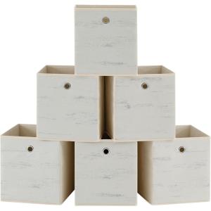 imageSONGMICS Storage Cubes Set of 6 Storage Bins with Handles Foldable Oxford Fabric and NonWoven Fabric Storage Boxes 102x102x11 Inches Fit Cube Storage Unit Rustic Brown URFB126B01Vintage White