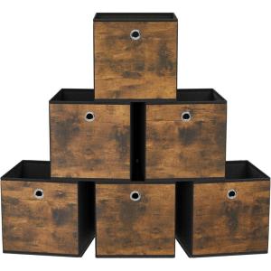 imageSONGMICS Storage Cubes Set of 6 Storage Bins with Handles Foldable Oxford Fabric and NonWoven Fabric Storage Boxes 102x102x11 Inches Fit Cube Storage Unit Rustic Brown URFB126B01Rustic Brown
