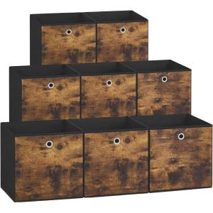 imageSONGMICS Storage Cubes Set of 8 Storage Bins Foldable Fabric Storage Boxes 13 x 13 x 13 Inches Fit Cube Storage Unit for Clothes Bedroom Living Room Rustic Brown and Ink Black URFB833B01S102L x 102W x 11H
