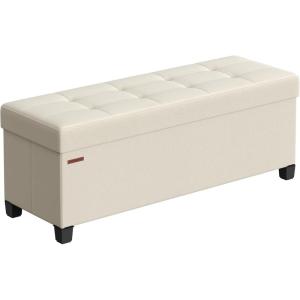 imageSONGMICS Storage Ottoman Bench Foldable Foot Rest with Legs 15 x 43 x 157 Inches End of Bed Bench Storage Chest Load up to 660 lb for Living Room Bedroom Entryway Midnight Blue ULSF018I01Cream White