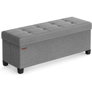 imageSONGMICS Storage Ottoman Bench Foldable Foot Rest with Legs 15 x 43 x 157 Inches End of Bed Bench Storage Chest Load up to 660 lb for Living Room Bedroom Entryway Midnight Blue ULSF018I01Dove Gray